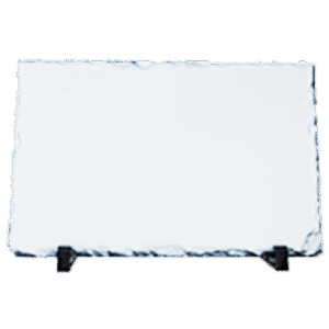 Rectangular natural rock slate display with black stands